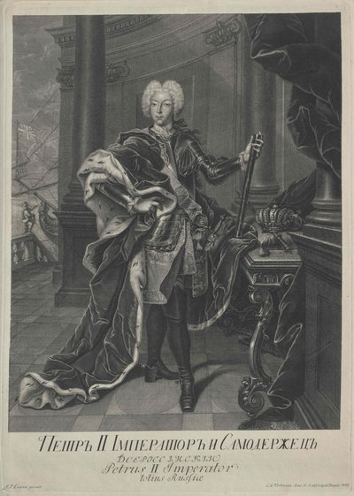 Portrait of Peter II, engraved by Christian Albrecht Wortmann, 1729 by Johann Paul Luedden